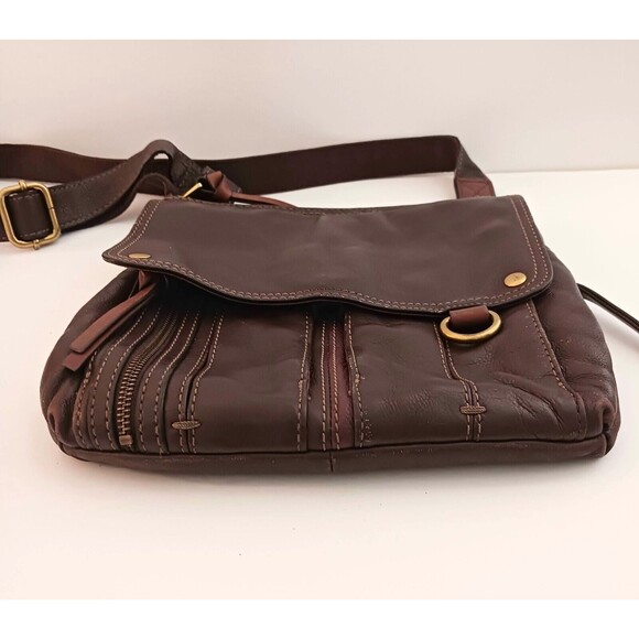 Fossil Morgan Traveler Brown Pebbled Leather Crossbody Lg Messenger Bag - Picture 3 of 11